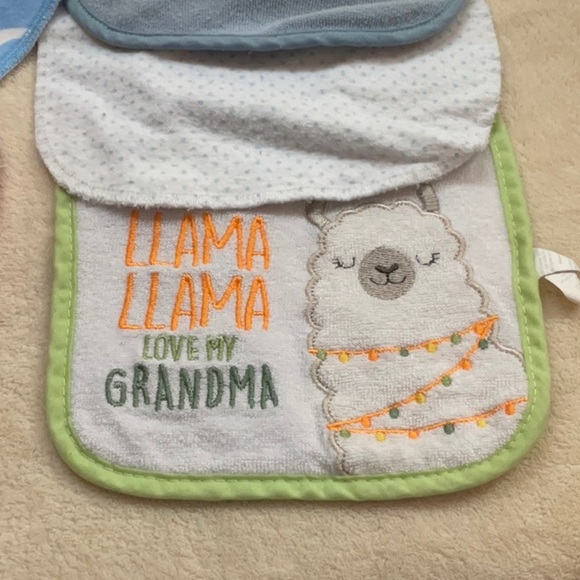 Dino and Animal Print Baby Bib Set - Blue, Orange, Green - Picture 2 of 11